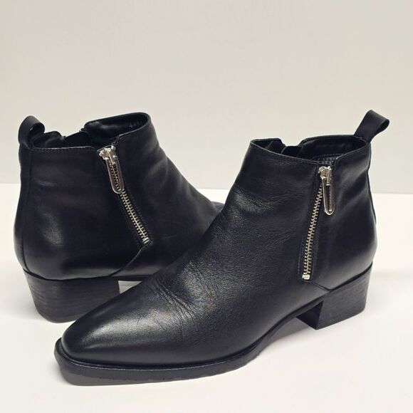 AQUATALIA FANTINA BLACK LEATHER DUAL ZIP WATERPROOF BOOTIES BOOTS WOMEN'S 9.5 - Picture 1 of 8